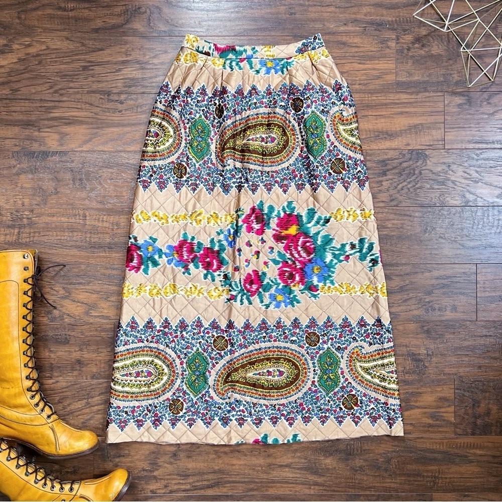 vintage • 60s quilted maxi skirt bohemian 70s retro midi Alex Colman floral mod
